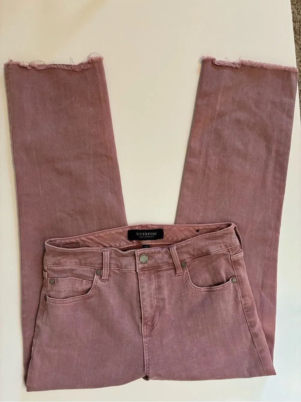Liverpool Aster Mauve Color Wash Jeans w/ raw cropped hem ankle length